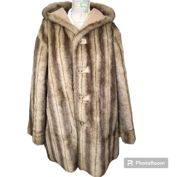 Vintage Dennis Basso Size 1X Tan Brown Reversible Faux Suede/Fur Penny Lane Coat